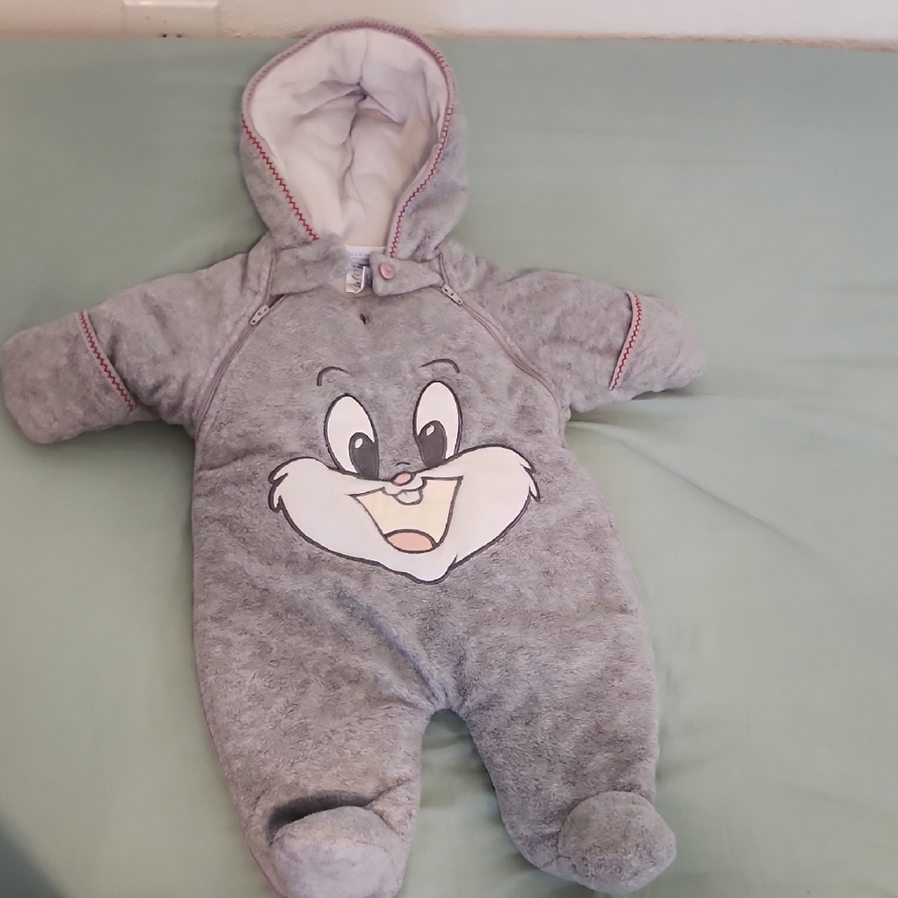 Gray Kids One Piece Winter Onesie Bugs Bunny